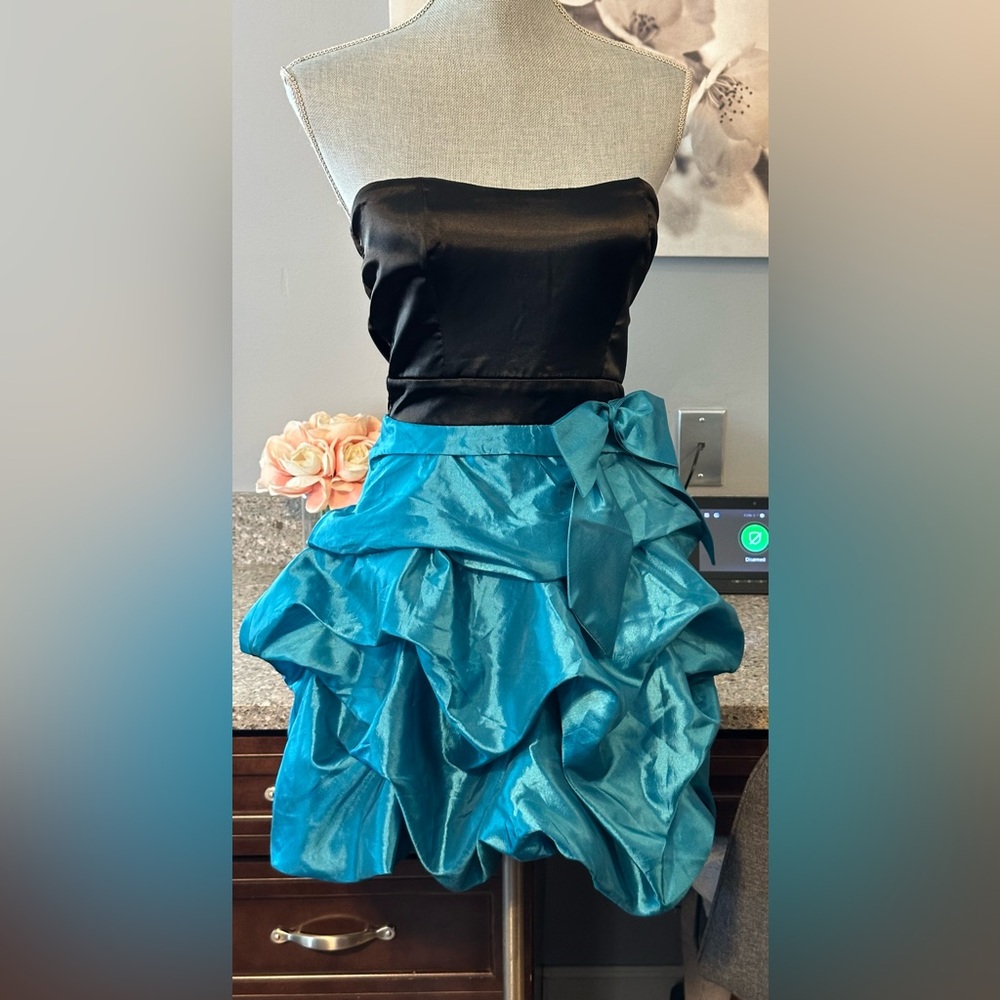 Trixxi Black and Teal Strapless Dress